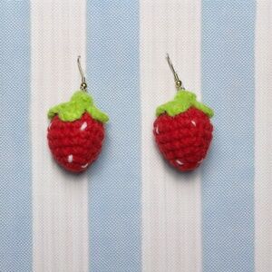 1 pair Crochet Strawberry Dangle Earrings, Handmade Sweetness for Your Style